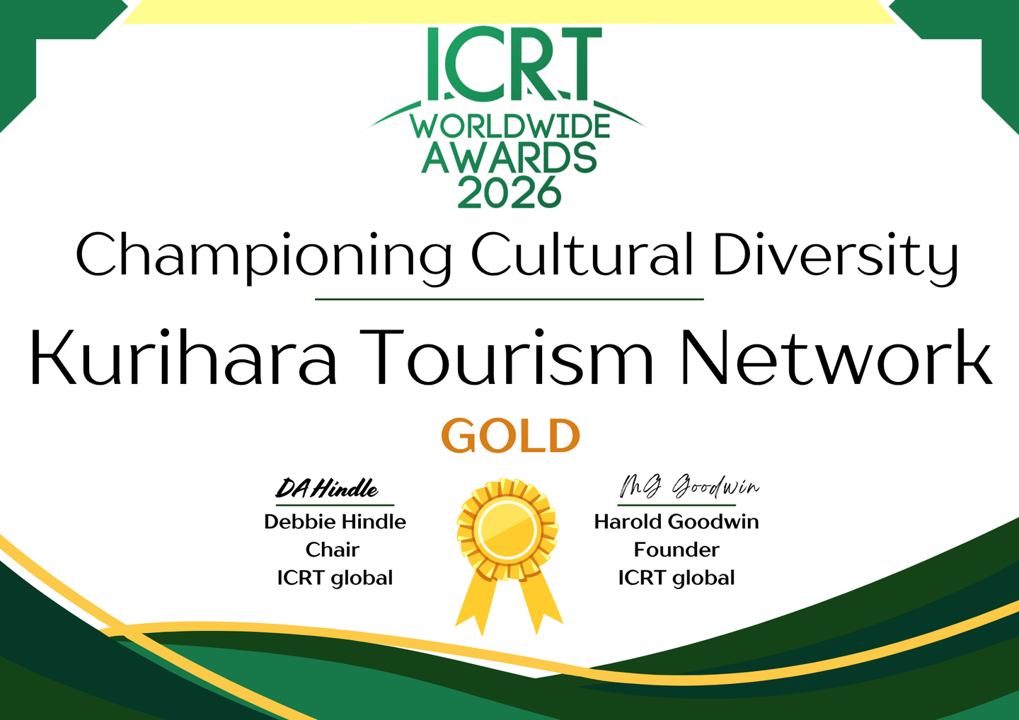Responsible Tourism Awards Worldwide 2026 GOLD　KuriharaTourismNetwork